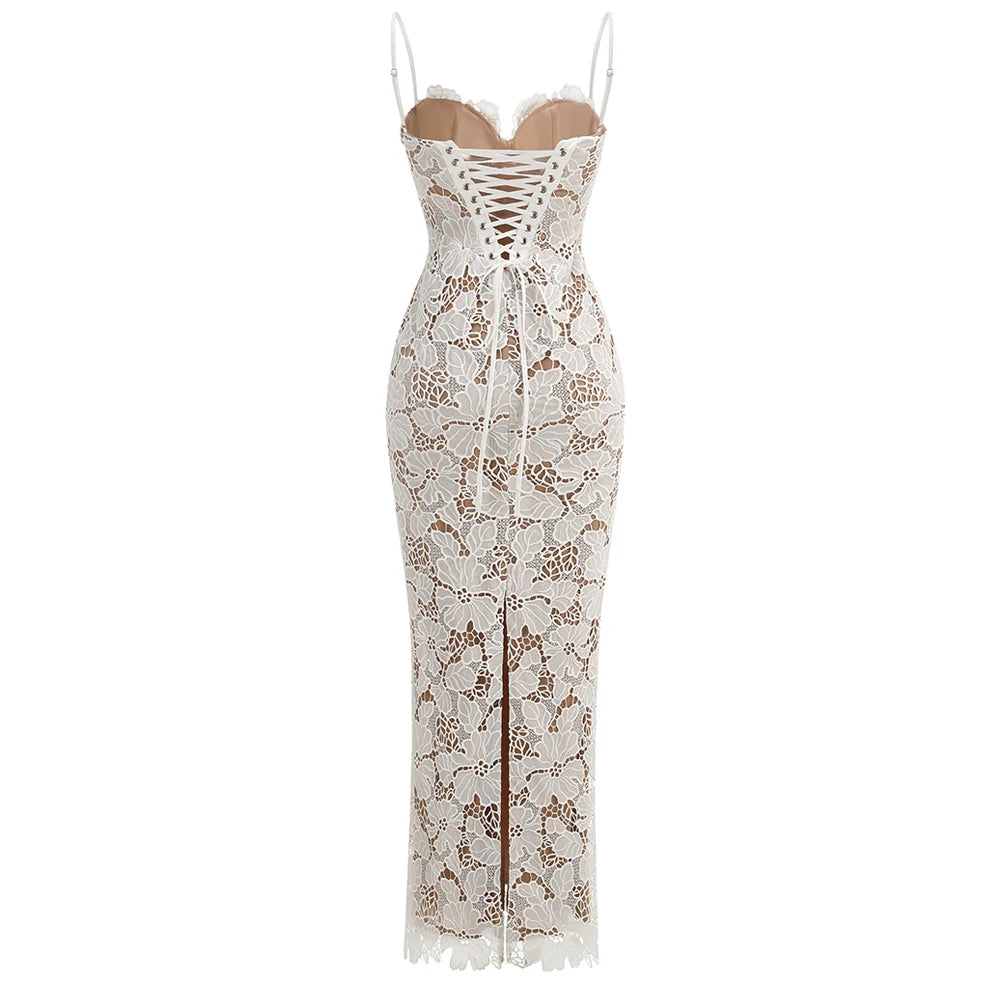 Suninheart Winter Damen Abendkleid Elegant 2025 Schnürung Lang Maxi Kleider für besondere Anlässe Weißes Ballkleid Partykleid