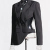 TWOTWINSTYLE Hollow Out Backless Slimming Blazers For Women Notched Collar Long Sleeve Spliced Button Irregular Blazer Female