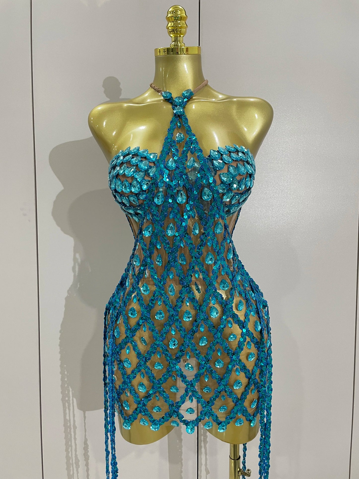 Sexy Sparkly Sequin Diamond Mesh Transparent Two Piece Set Women Celebrate Evening Party Birthday Dress Stage Photo Shoot Wear