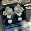 Fashion Flower Zircon Pearl Earrings