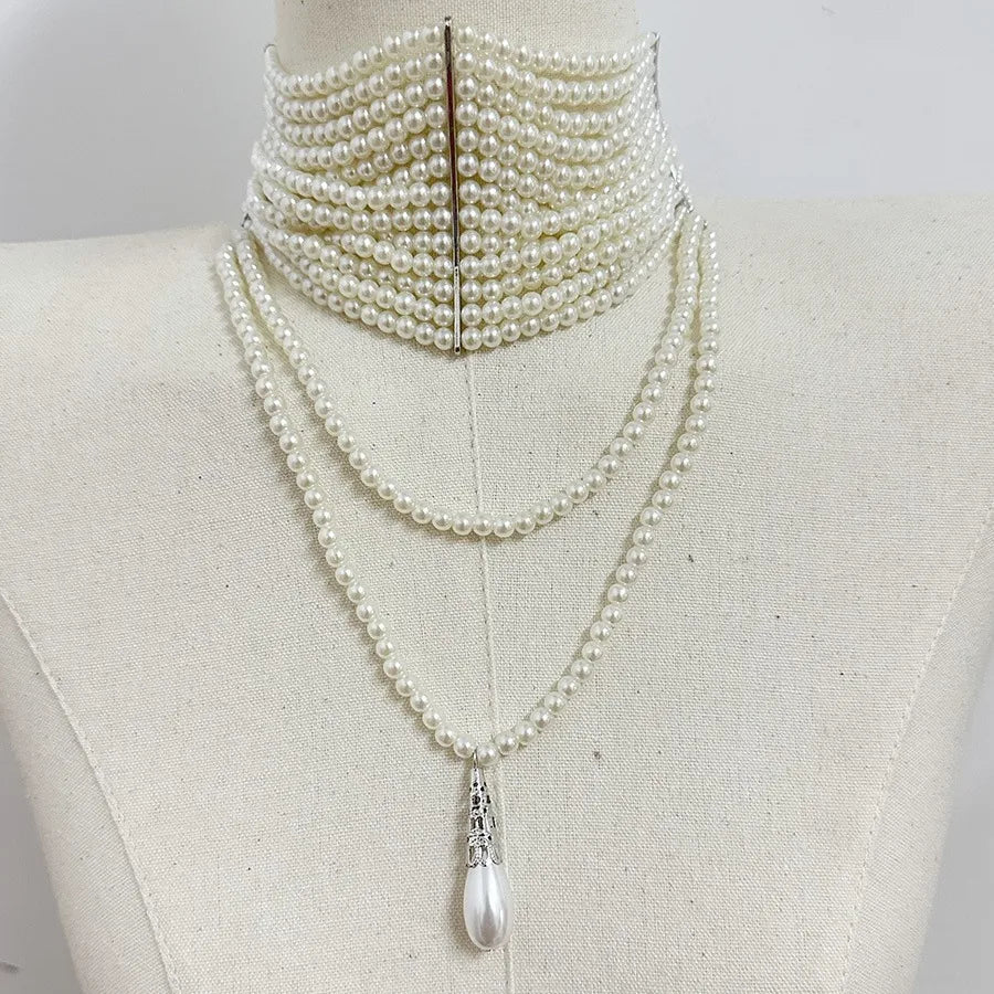 Vintage Handgemachte Mehrlagige Perlen Quasten Choker Halskette