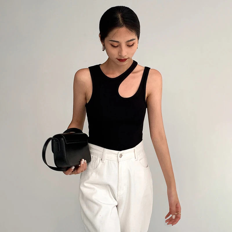 Casual white cut t shirt women round neck sleeveless korean slim t shirts women clothing 2023 summer fashion