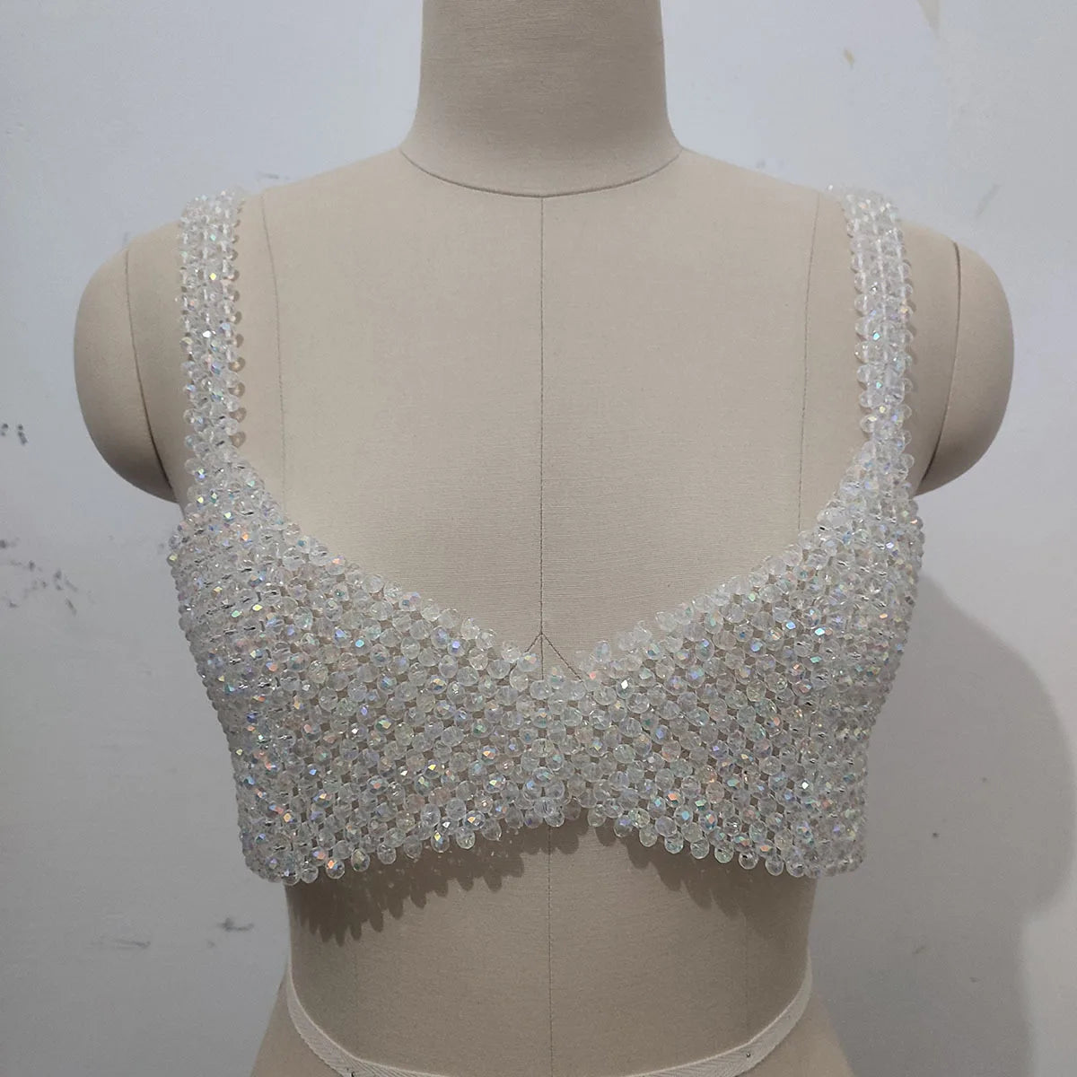 Handmade Crystal Top Women Fashion Beaded Bra Beading Tops Ladies Pearl Cape Smock Outwear Woman Celebrity Covery Top
