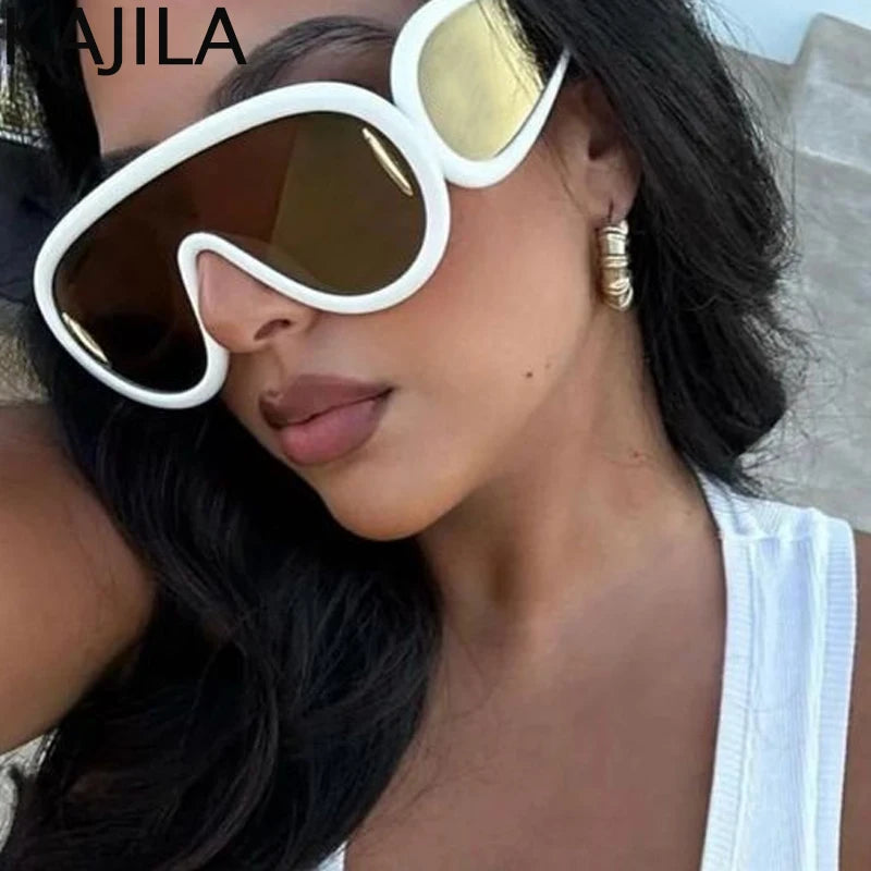 Oversized Wellen-Masken-Sonnenbrille Einteilige Damen-Sport-Y2K-Punk-Sonnenbrille für Damen 2024 Luxusmarke Steampunk-Brillen-Goggle