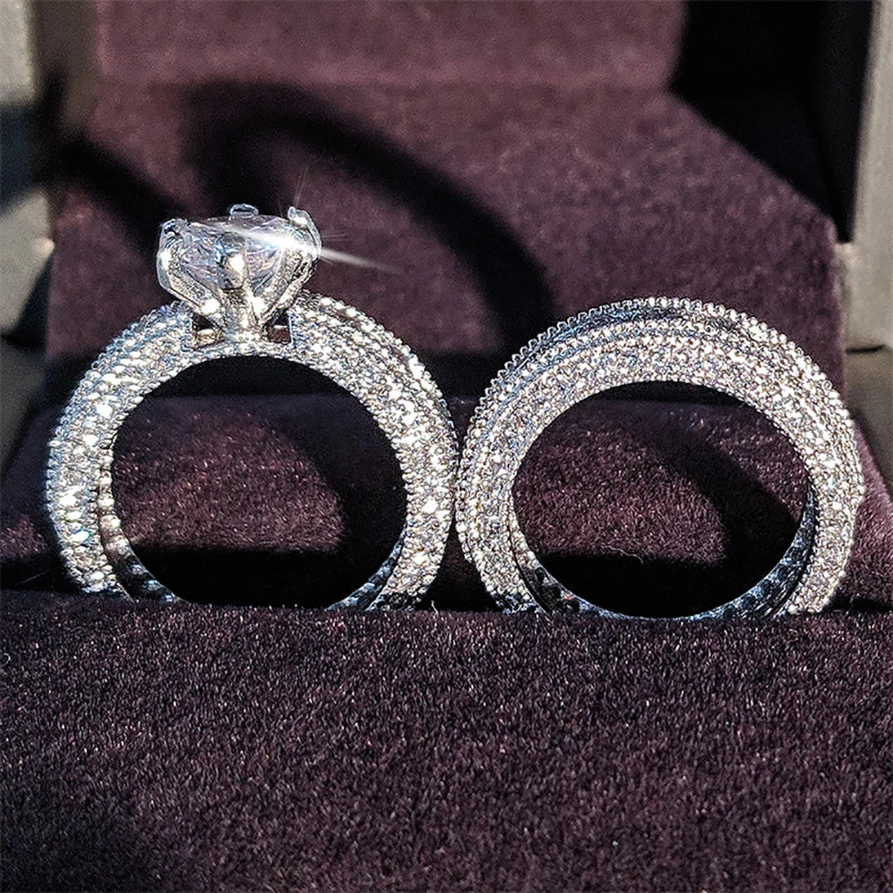 2023 New Luxury Silver Color Luxury Big Wedding Rings Set for Bridal Women Engagement Finger Party Gift Designer Jewelry R4428
