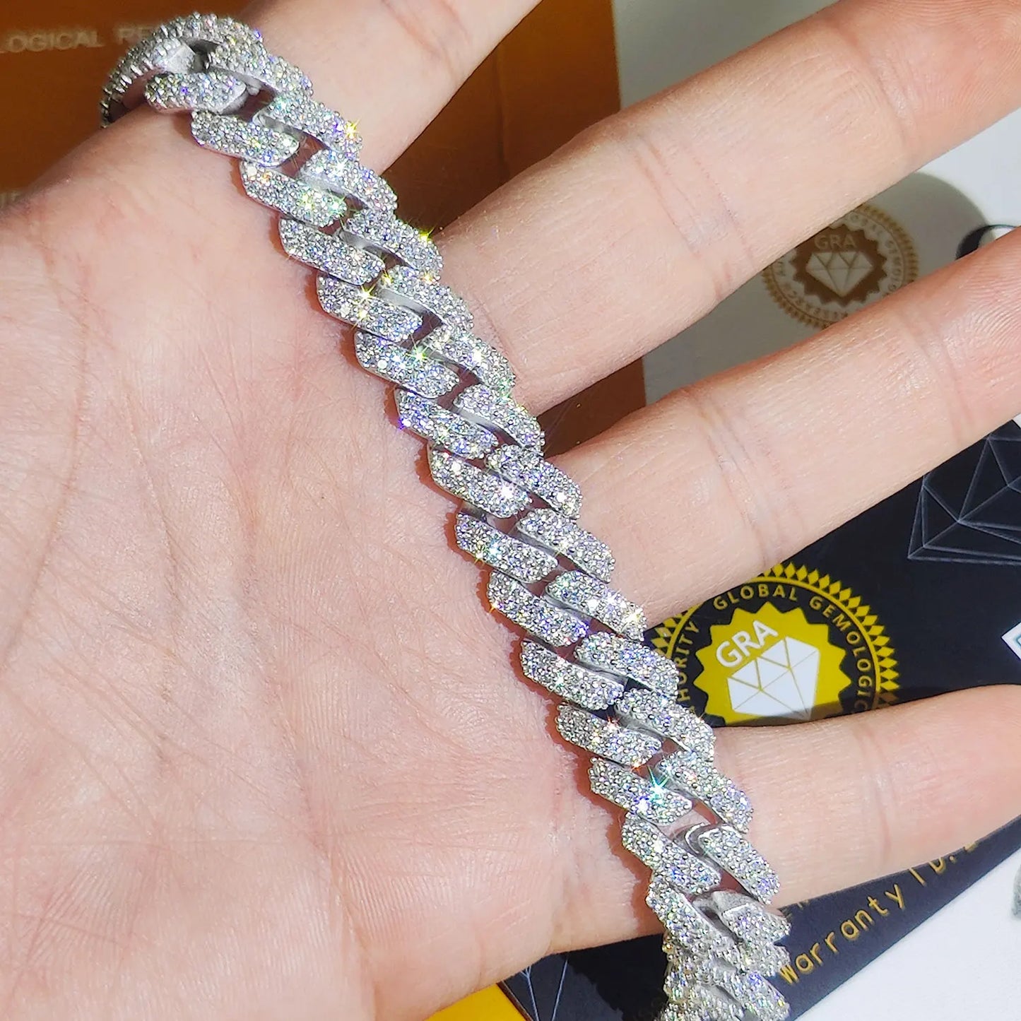 Pass Diamond Test Hip Hop Jewelry VVS1 Stone Shiny 2row 3row Men Women 925 Sterling Silver Necklace Moissanite Cuban Link Chain