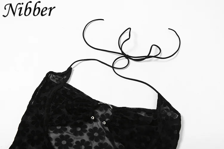 Nibber Solid Color Hanging Neck Maxi Dress Sexy Hollow Women Perspective Bag Hips Robe Female Street Trendy Dresses Clothing
