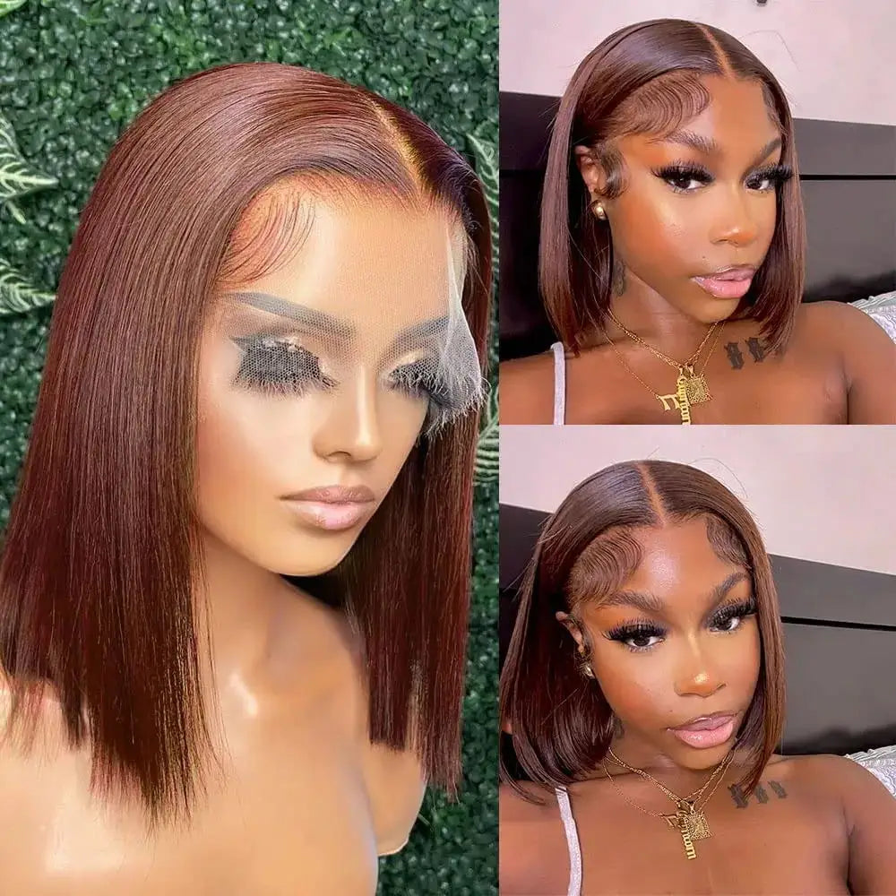 13x4 Lace Front Wig Bob Echthaar Braun Glatt 180% Dichte HD Transparent Lace Frontal Perücken Bob Haar Lace Front Perücke