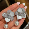 Fashion Flower Zircon Pearl Earrings