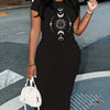 Ladies' summer GUEESS Los Angeles letter pattern printed round neck short sleeved casual slim fit sexy fashion dress