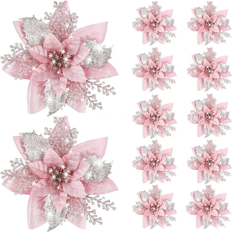 5 Stück 14,5 cm Glitzer künstliche Weihnachtsblumen fröhliche Weihnachtsbaumdekoration Neujahrsornamente gefälschte Blumen Weihnachten Natal