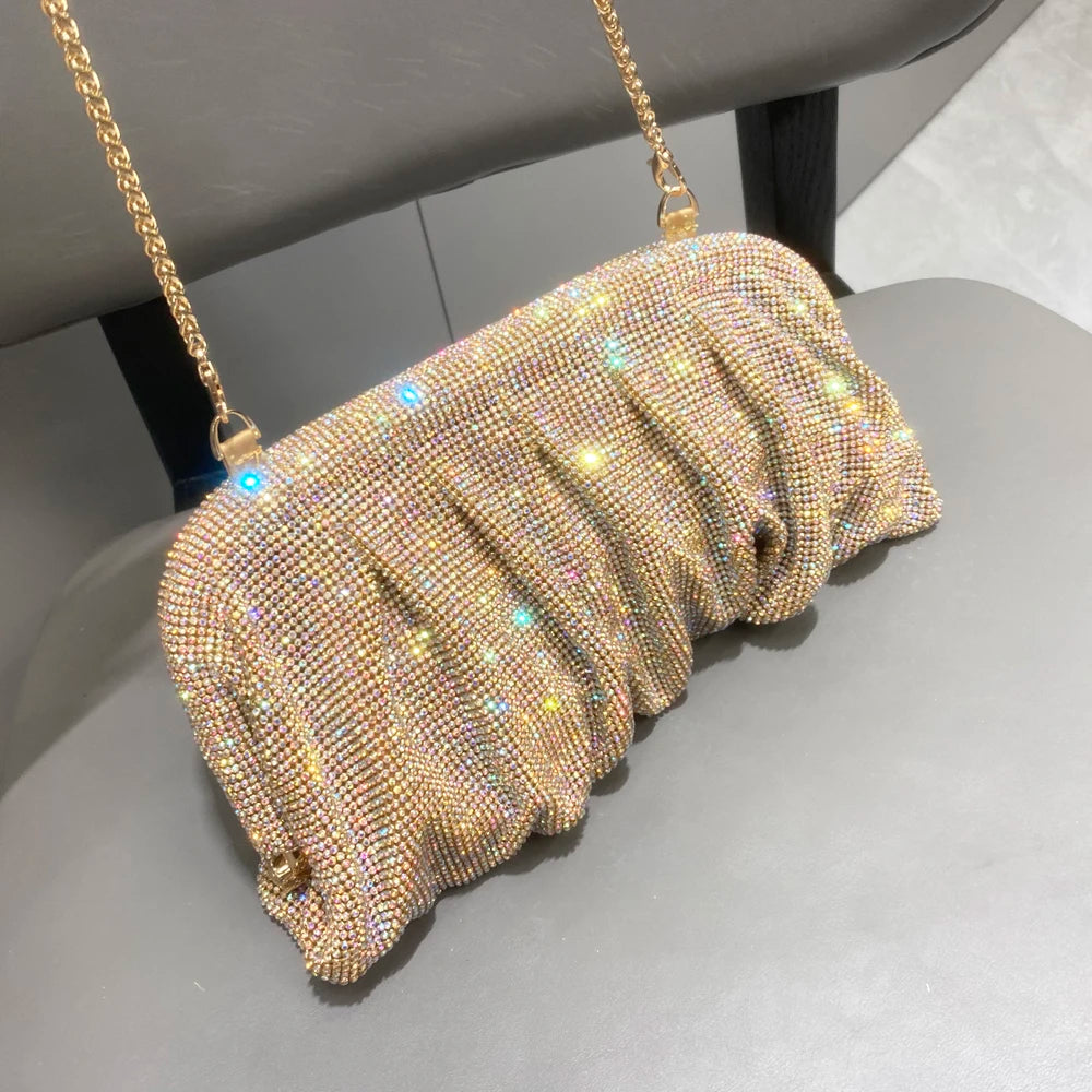 Shiny Rhinestones Handmade Evening Clutch Bags New Folds Purses and Handbags Luxury Designer Wedding Party High Quality