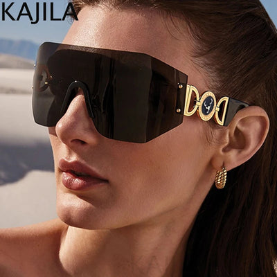 Oversized Shield Randlose Punk Sonnenbrille Damen 2024 Luxusmarke Fashion Winged Sonnenbrille Für Damen Shades Eyewear UV400