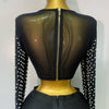 Damen Sexy Langarm Mesh Perlen Top Celebrity Midi Damen Bandage Set 2025 Designer Abendparty Luxus Geburtstag Zweiteiler Set
