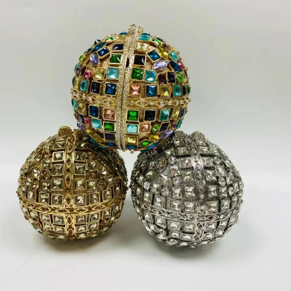 Women Multi Stones Clutch Purse Crystal Evening Bags Hard Case Metal Minaudiere Rhinestone Clutches Handbag Wedding Party Bags