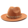 Set Straw Hat and Bag Set Gold Chain Bag Hat Set Ladies Leather Bag Tote Church Fedora Party Jazz Straw Hat