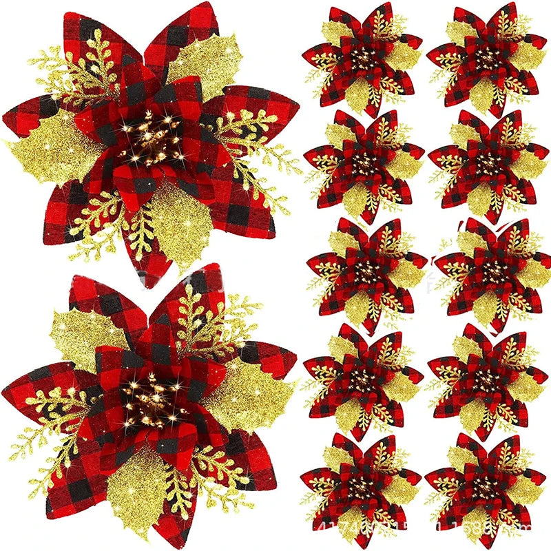5 Stück 14,5 cm Glitzer künstliche Weihnachtsblumen fröhliche Weihnachtsbaumdekoration Neujahrsornamente gefälschte Blumen Weihnachten Natal