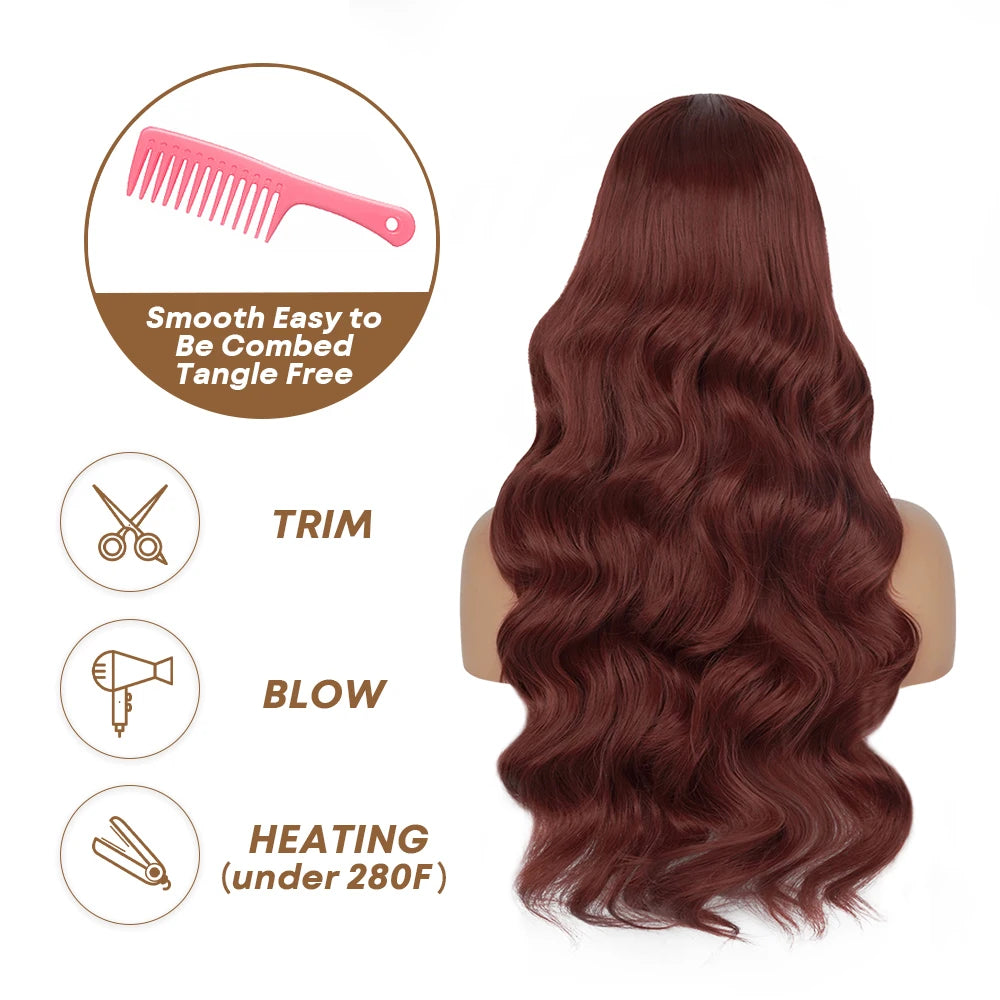 Dark Purple Body Wave Lace Front Wigs Synthetic Deep Burgundy 13x4 Lace Front Wigs Grape Purple Glueless Wigs 180% Density Women