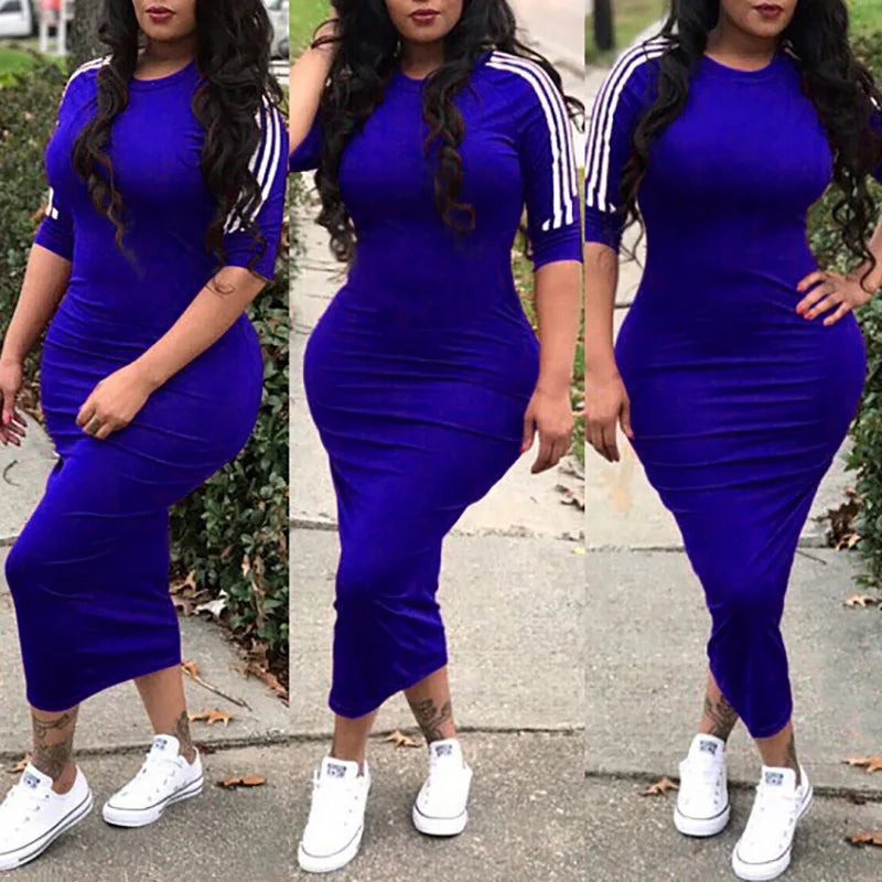 European and American women's fashion white stripe dress