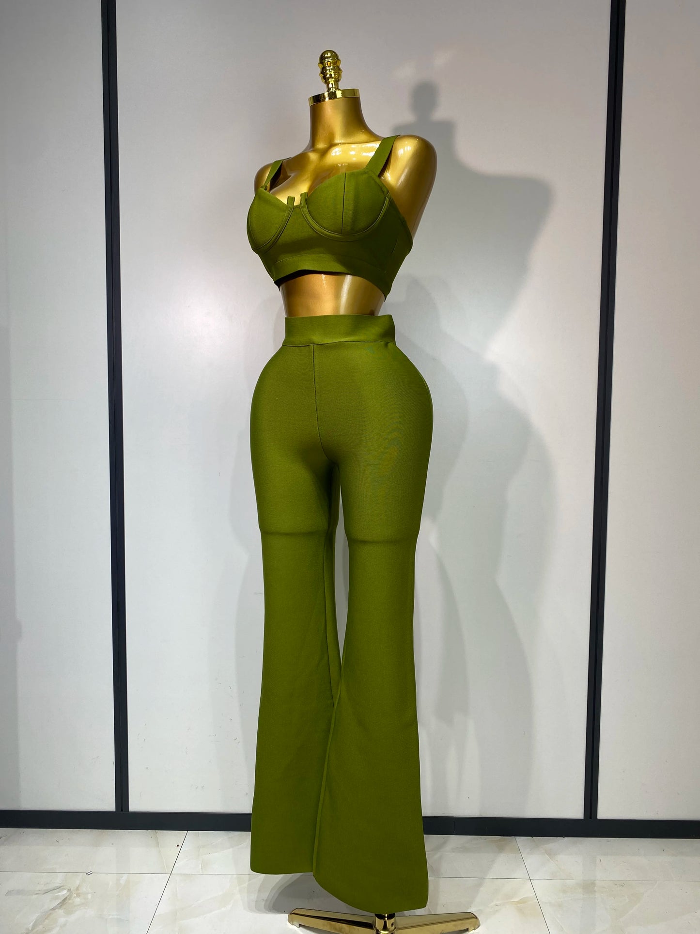 Damen Sexy Bandage Crop Top Hosen-Set Abendparty Club Luxus Geburtstag High Street Mode Elegant Luxus Geburtstags-Outfit