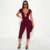 Solid Color Sexy Slim Fit and Slimming Chest U-Neck Jumpsuit, Versatile and Fashionable Jumpsuit Cropped Pants