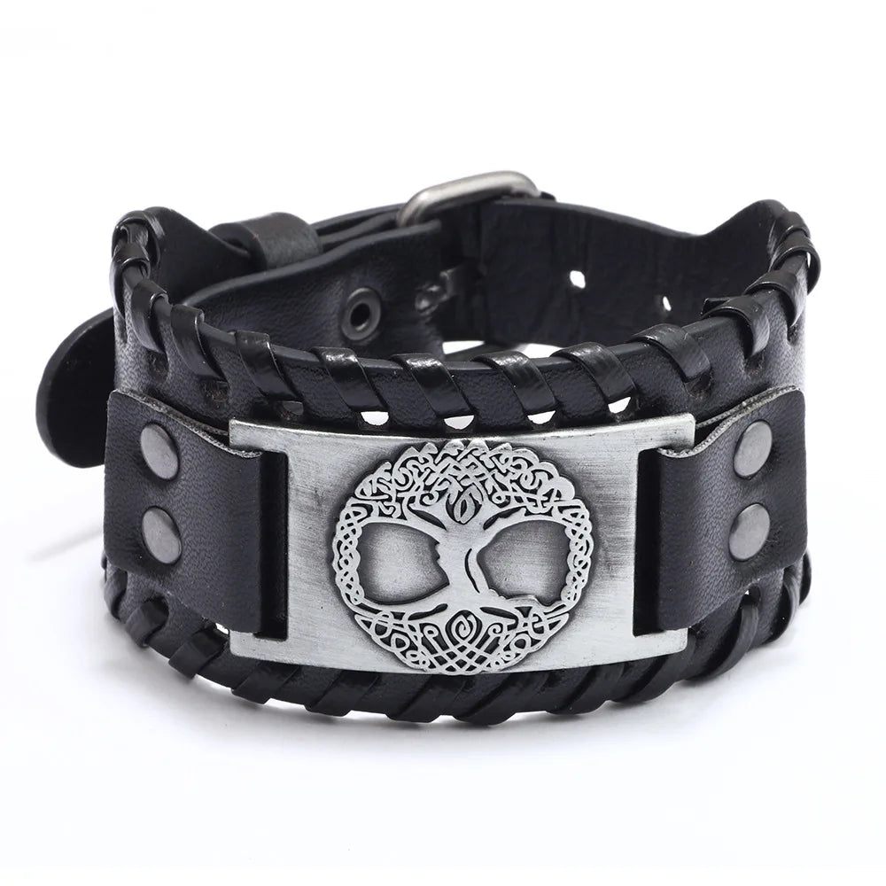 New Retro Wide Leather Pirate Compass Bracelet Men's Bracelet Celtic Viking Jewelry Compass Bracelet Accessories Party Gifts