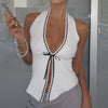 Sweet Tank Tops Women White Knit Deep V Neck Sexy 2025 Summer Ladies Soft Slim Crop Tops Female Off Shoulder Vintage Solid Vest
