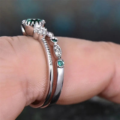 925er Sterlingsilber-Ring-Set mit Smaragd-Zirkon-Kristallen für Frauen, Verlobung, Hochzeit, Glamour-Schmuckgeschenke