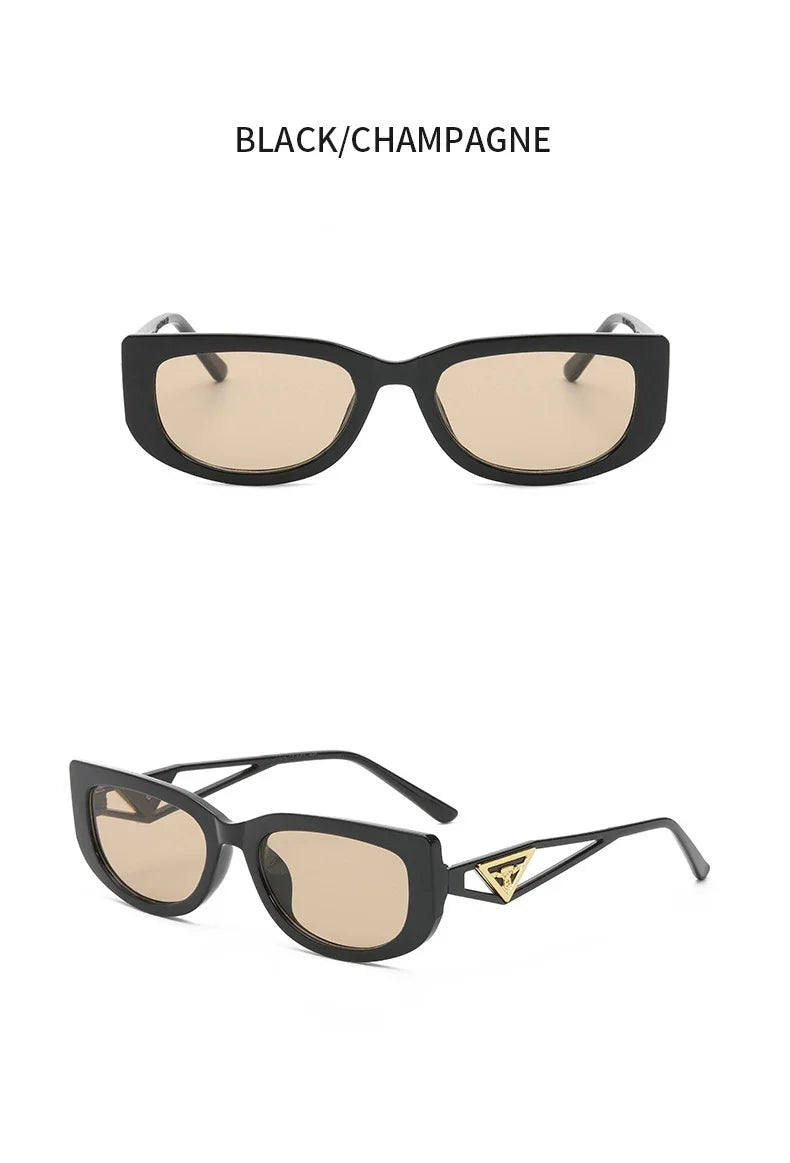New Small Frame Cat Eye Sunglasses Women Personality Hollow Triangle Sun Glasses Men Trendy Retro Oval Gafas De Sol Mujer