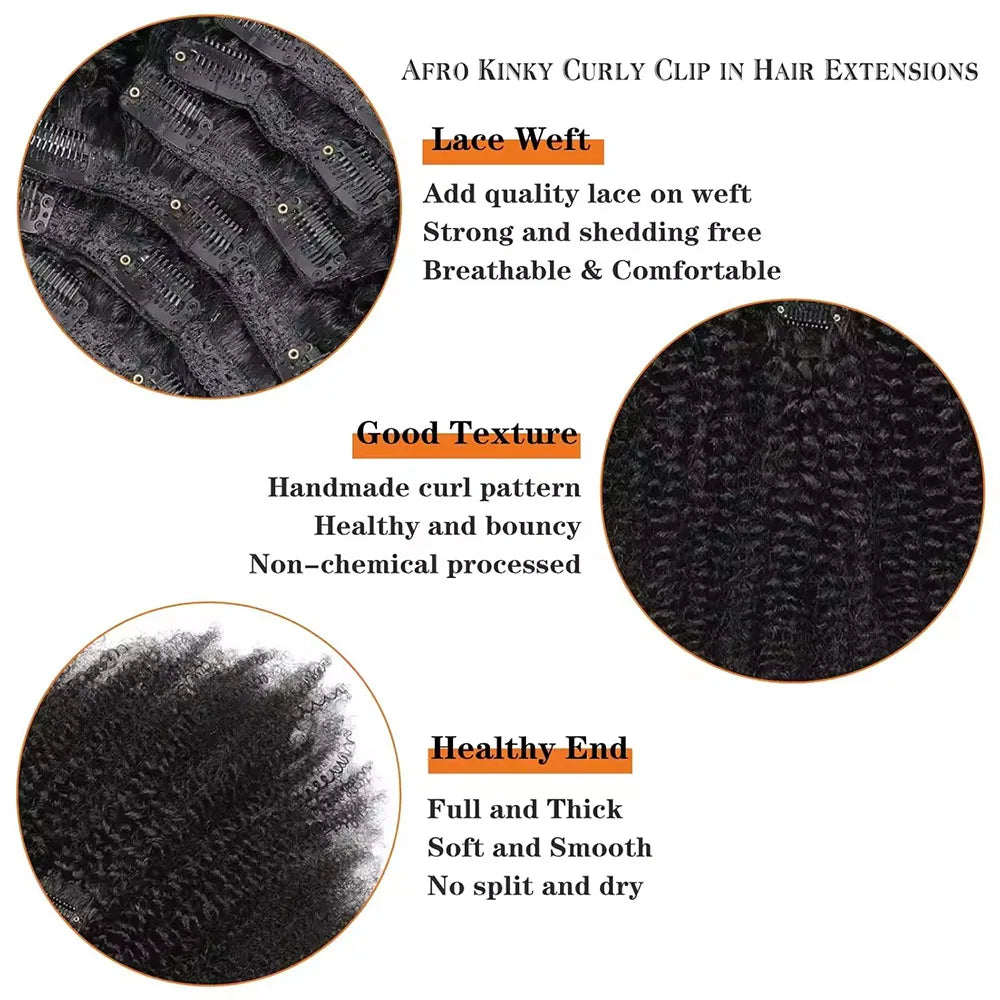 10-24 Inch Afro Curly Clip In Human Hair Extensions Afro Kinky Curly Clips Human Hair Extensions 100% Human Hair For Women