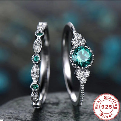 925er Sterlingsilber-Ring-Set mit Smaragd-Zirkon-Kristallen für Frauen, Verlobung, Hochzeit, Glamour-Schmuckgeschenke