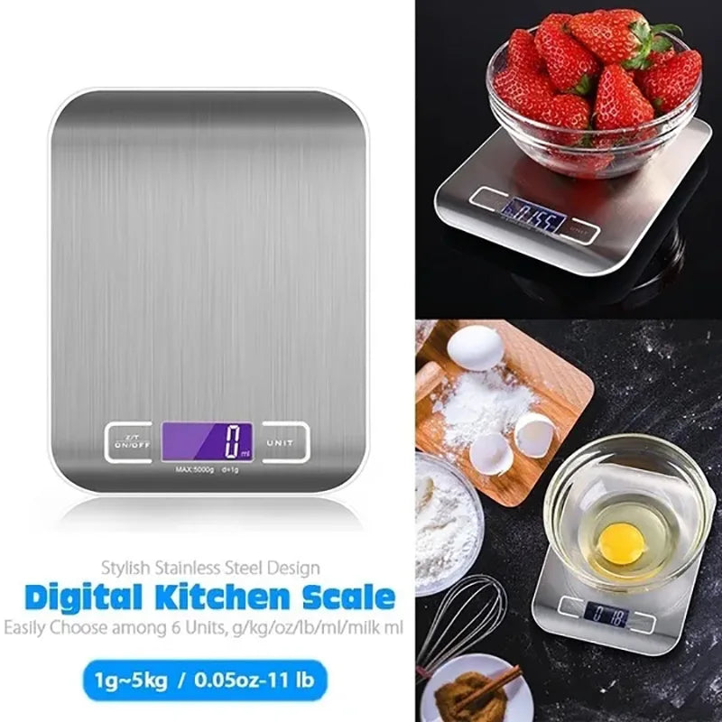 Digital Kitchen Scale 5kg/10kg Stainless Steel Panel USB Charg Precise Small Platform Scale Portable Multifunction LCD Display