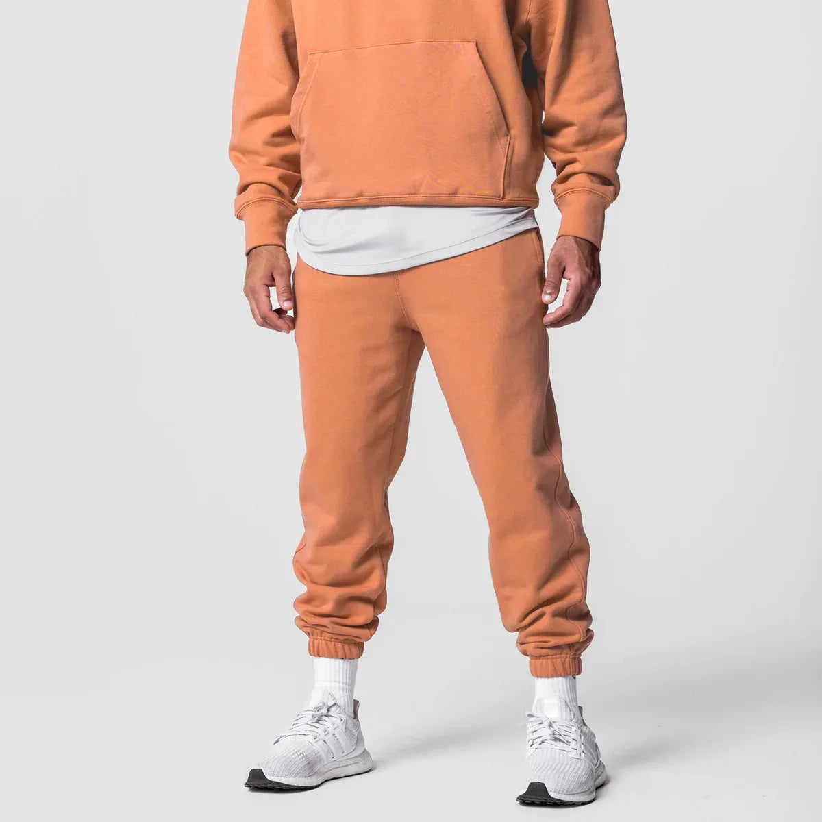 Men's Thick Cotton Training Sets Hoodie Casual Sports Pullover Hooded 2-piece Top with Pants Sweatshirts Gym Running Tracksuits