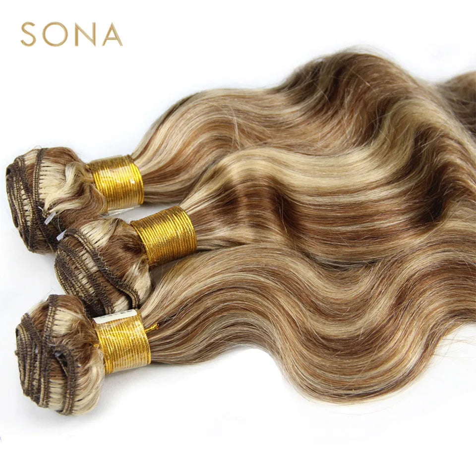 Piano Color P4/613 Highlighted Hair Bundles With Closure Remy Body Wave Ombre Ash Blonde Human Hair Weave With Highlights