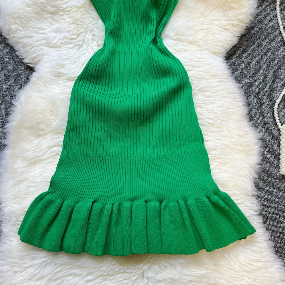 YuooMuoo Chic Fashion Sexy Package Hips Ruffled Mini Dress Women Summer Slim Elastic Knitted Party Dress Streetwear Lady Outfits