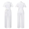 Mlaiscsr Elegant White Jumpsuits with Sashes Club Outfit for Women Lace Patchwork Short Sleeve Birthday Party One Piece Rompers