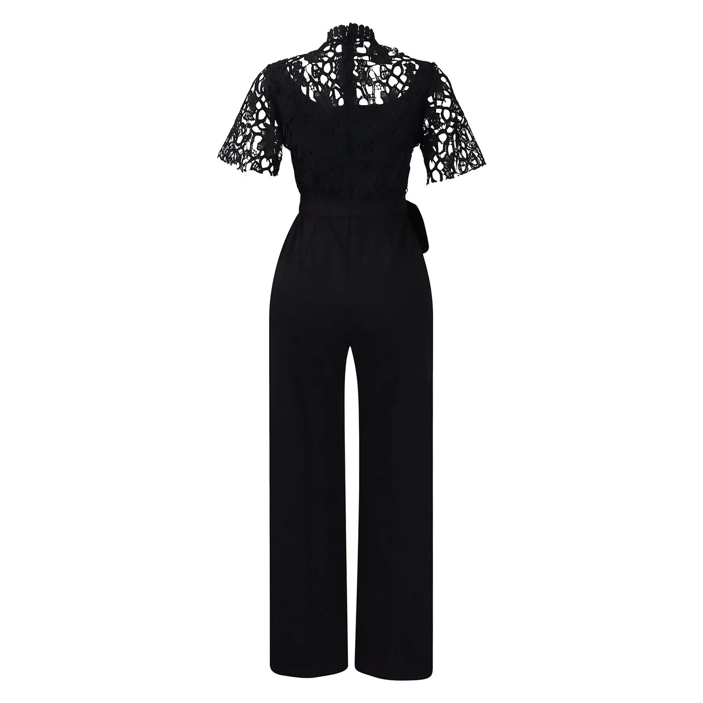 Elegante Jumpsuits & Rompers für Damen Rundhals Spitze Patchwork Kurzarm Gürtel Hohe Taille Luxus Geburtstagsparty Abend Outfit