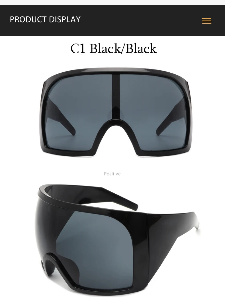 Oversized Punk One-piece Wrap Around Sunglasses Goggle Women Men Sun Glasses Female Surround 2000'S Shades Eyewear