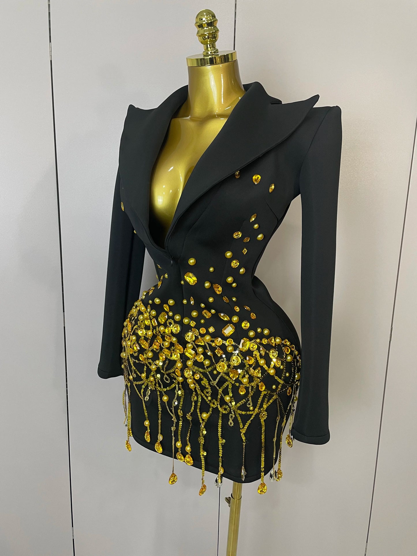 Glitzernde Kristallketten Perlen Langarm Minikleid 2025 Damen Geburtstag Abendparty Nachtclub Outfit Sängerin Hochzeitskostüm