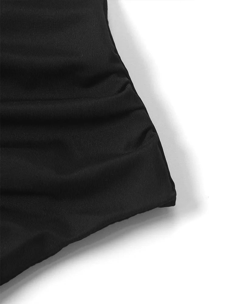 Sexy Sommer Minikleid Damen Neue Schwarze Mode Streetwear Ärmellos Rückenfrei Falten Split Kleid Elegantes Party Spaghetti-Träger A-Linien-Kleid