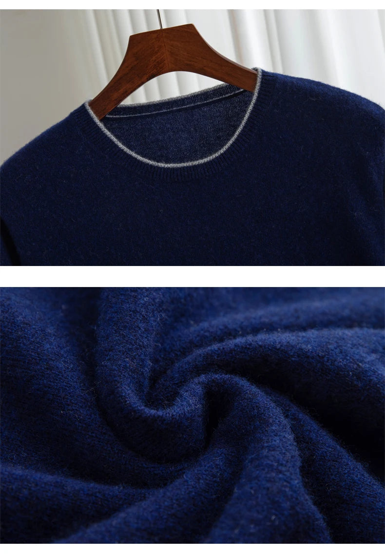 Men's T-shirt 2024 Summer New Knitted Tank Top Fashion Color Block Round Neck Pullover Sweater 100% Pure Wool Short sleeved