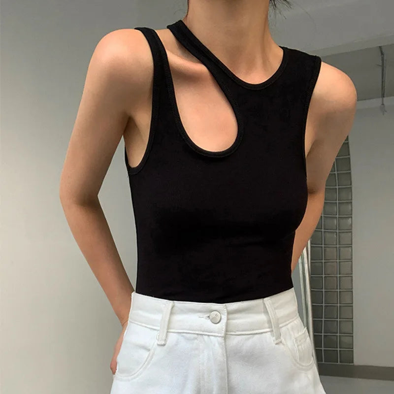 Casual white cut t shirt women round neck sleeveless korean slim t shirts women clothing 2023 summer fashion