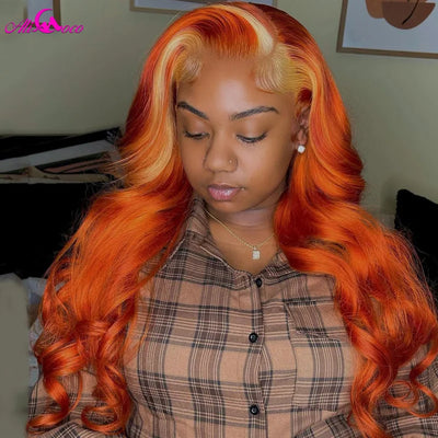 Orange Ingwer mit 613 blonden Body Wave Lace Front Perücke für Frauen 13x4 gefärbte Echthaarperücken HD transparente Lace Frontal Perücke
