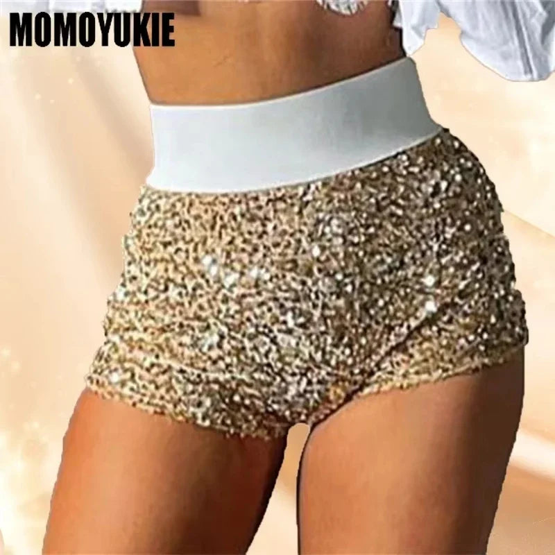 2023 Sommer Damen Mini Shorts Modetrend Pailletten Hohe Taille Glitzer Kleidung Sexy Skinny Party Nachtclub Shorts Streetwear