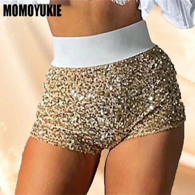 2023 Sommer Damen Mini Shorts Modetrend Pailletten Hohe Taille Glitzer Kleidung Sexy Skinny Party Nachtclub Shorts Streetwear