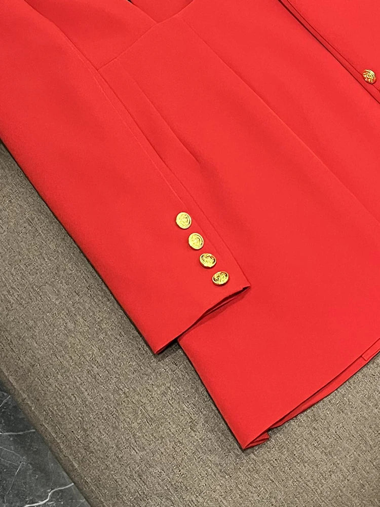 TWOTWINSTYLE Solider Blazer mit Aushöhlungen für Damen, Schalkragen, Langarm-Tunika, gespleißter Knopf, Temperament-Blazer Weiblich KJA501707