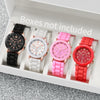 4er-Set Damen Silikonuhr Weiß, Pink, Rot, Schwarz Quarzuhr-Set