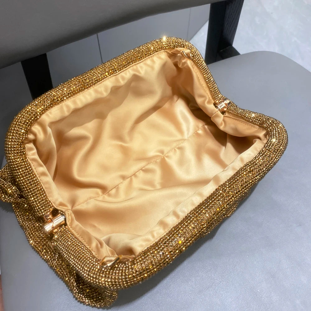 Shiny Rhinestones Handmade Evening Clutch Bags New Folds Purses and Handbags Luxury Designer Wedding Party High Quality