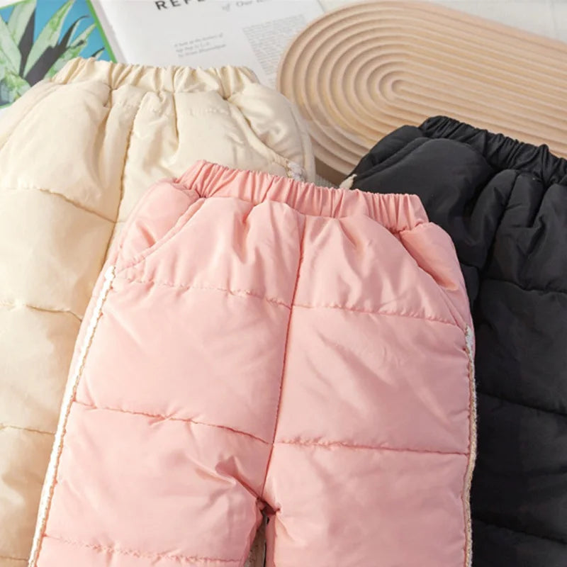 -30℃  Winter Children Lambwool Pants Boys Girls Thick Plus Velvet Trousers Kids Padded Bottoming Pants Toddler Warm Sweatpants
