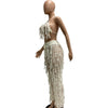 FAGADOER Sexy Hollow Out Tassels Pants Two Piece Sets Women Halter Sleeveless Backless Crop Top + Pants Outfit Female Streetwear